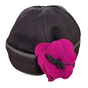 Stormy Kromer 1903 Brimless Cap Womens Brown Wool Pink Flower 7 5/8 USA MADE